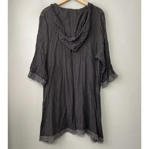Beach by Exist Gauze Cover Up Dress Size XL Black Whimsigoth Hoodie Tunic Grunge - Picture 5 of 11